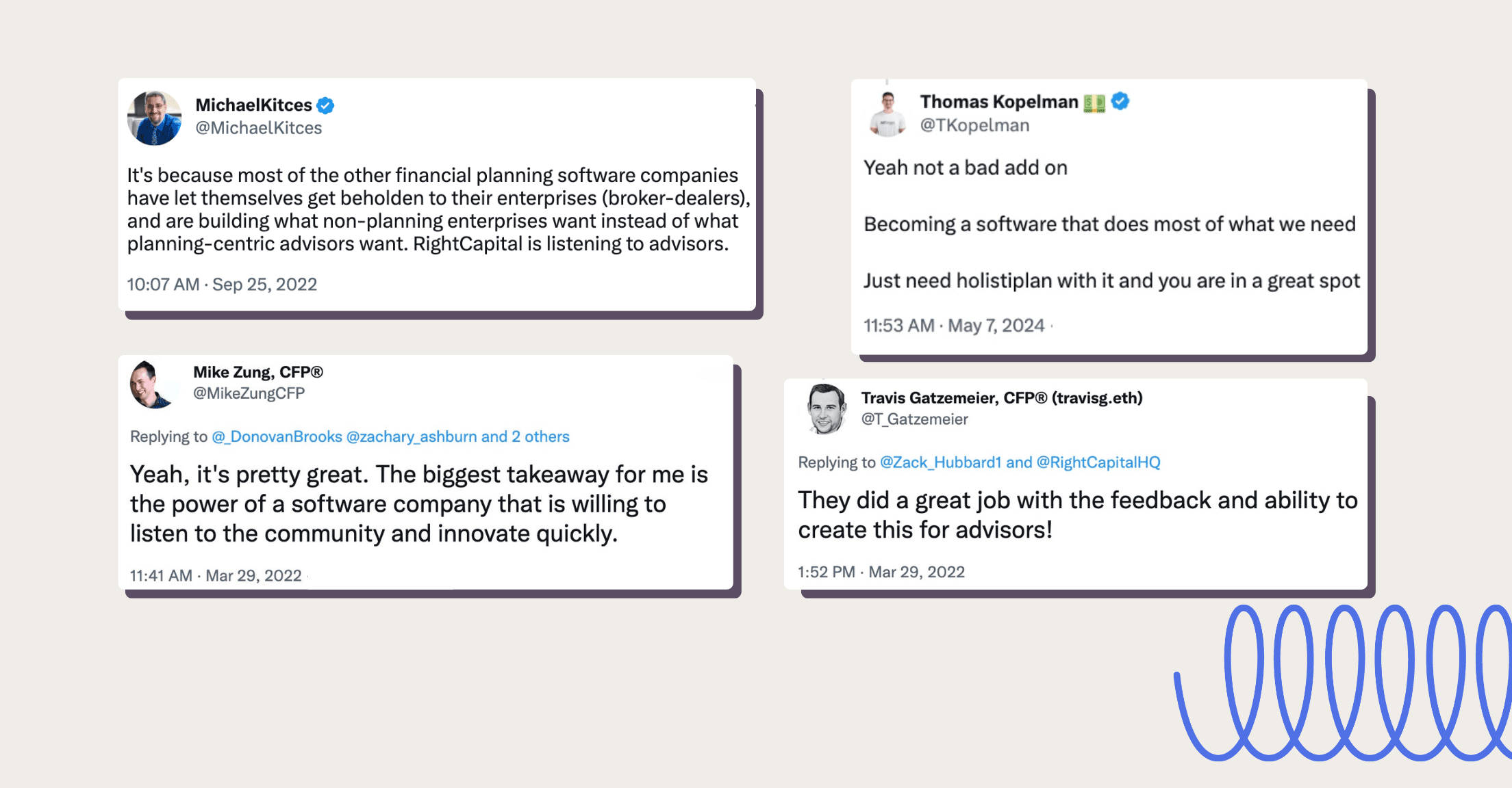 Financial advisor social media posts about RightCapital listening to feedback