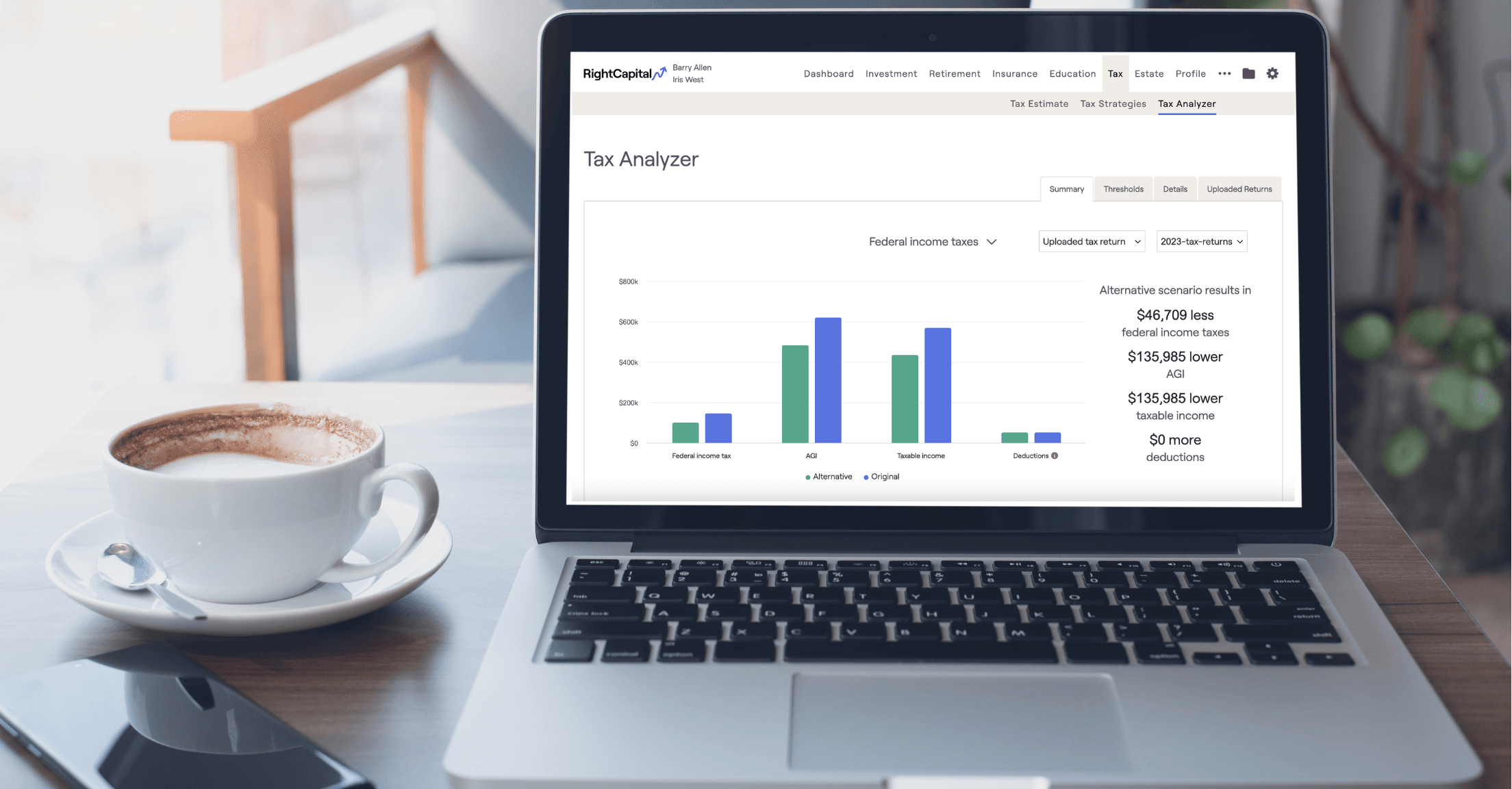 Screenshot of RightCapital's Tax Analyzer tool in a computer screen