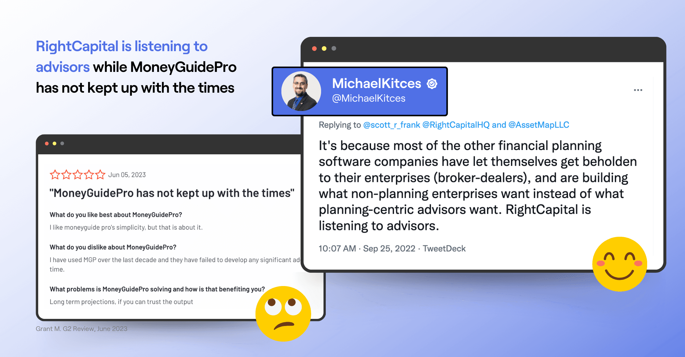 Feedback on product updates , MoneyGuide compared to RightCapital